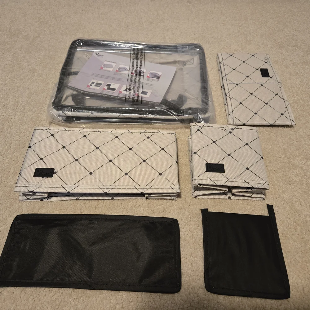 Elegant White Quilted Makeup Organizer Set with Clear Front